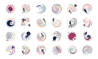 Colorful Abstract Spiral Art Collection – Creative Dotted Vortex Patterns, Optical Illusion Circles, Vibrant Geometric Swirls, Fantasy and Sports Silhouette Designs, Modern Psychedelic Artwork, Unique