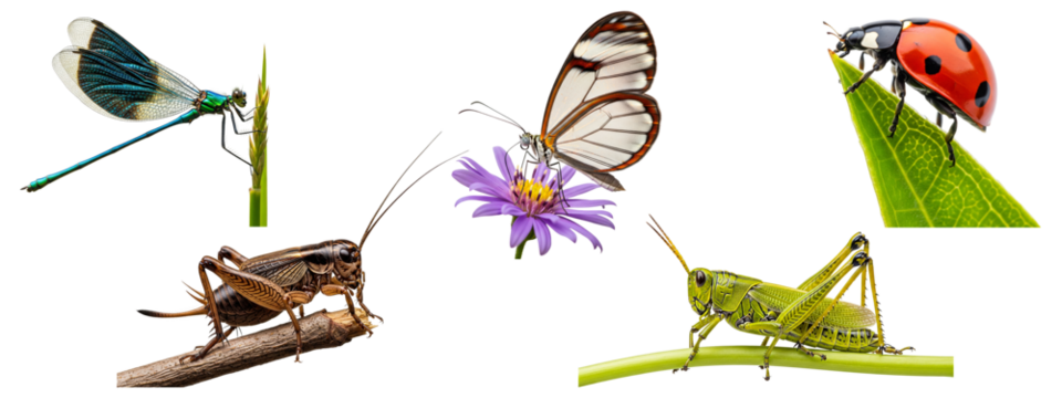 Set of various common and exotic insects