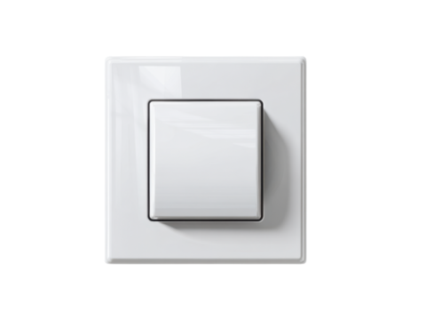 Modern White Light Switch with Square Button on a Black Background electrical switch wall switch, Isolated On Png Transparent Background