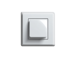 White Square Light Switch with Recessed Button on a Black Background electrical switch wall switch, Isolated On Png Transparent Background