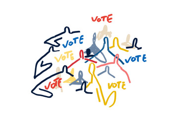 Vote with abstract people, expressionism style art. Illustration Concept with people say vote. Concept to vote for election.