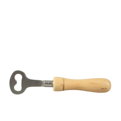 Vintage bottle opener with wooden handle isolated on transparent background