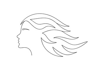 Minimalist continuous line drawing a woman's profile with flowing hair Continous line 1