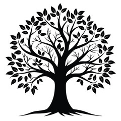 Fototapeta premium Silhouette Image of a Tree with Full Canopy, Showing Branches, Trunk and Roots