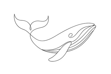 Single line drawing a whale swimming with a spiral detail its head Continous line