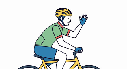 Cyclist Waving Hand While Riding Bicycle Illustration.