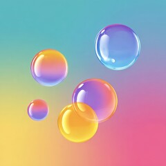 Vibrant, abstract image of floating, iridescent soap bubbles against a multicolored gradient background