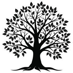 Obraz premium Stylized Black Tree Silhouette with Leaves and Branches, Vector Illustration Design