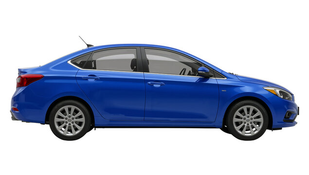 Captivating view of a dazzling azure sedan showcasing sleek lines against a transparent field