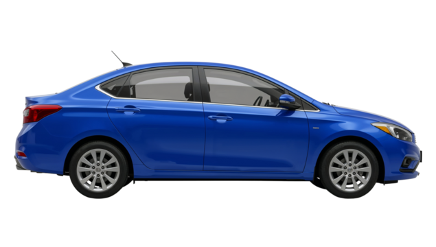 Captivating view of a dazzling azure sedan showcasing sleek lines against a transparent field