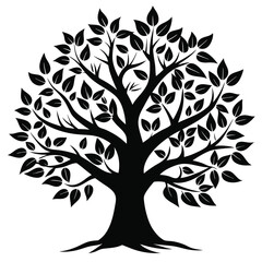Fototapeta premium Stylized Black Tree Silhouette with Leaves and Branches Illustration for Design Projects