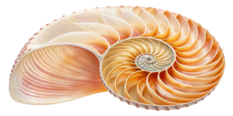 Nautilus Shell Golden Ratio Spiral, Isolated on Transparent Background, Seashell, Nature, Geometry, Nautilus, Spiral, Shell