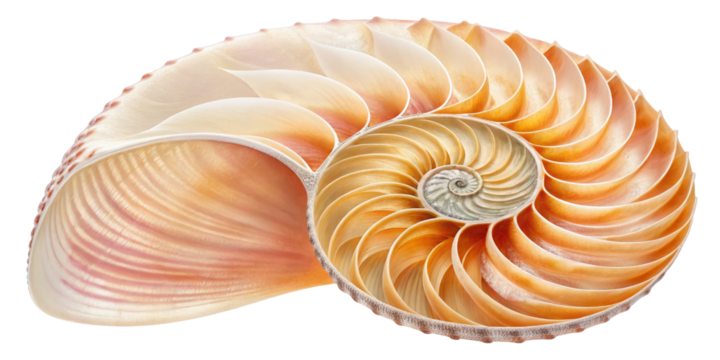 Nautilus Shell Golden Ratio Spiral, Isolated on Transparent Background, Seashell, Nature, Geometry, Nautilus, Spiral, Shell