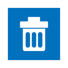 Blue square with a white trash can icon png transparent background