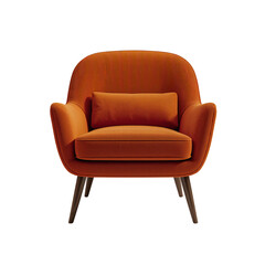 Stylish orange armchair on a black background captures modern interior design aesthetics