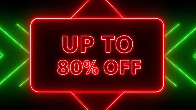 Up to 80% Off Neon Sale Sign with Glowing Arrows