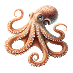 Obraz premium Hyperrealistic octopus detailed close-up underwater ocean life transparent background