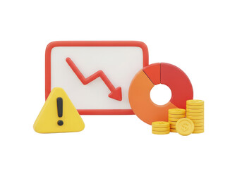 Financial loss and warning sign isolated on transparent background
