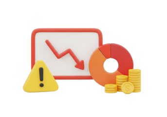 Financial loss and warning sign isolated on transparent background
