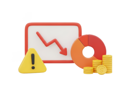 Financial loss and warning sign isolated on transparent background