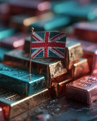 Premium Financial Concept with British Virgin Islands Flag Pin on Gold Bars Modern Secure Investment and Offshore Wealth Management Advertising