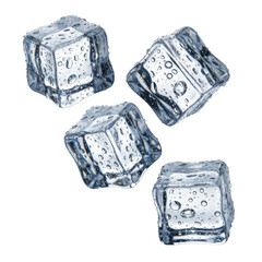 Ice cubes with water droplets isolated on transparent background