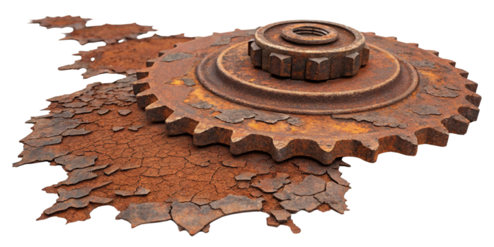 Rusty Gears Composition Two Stacked Gears Isolated on Transparent Background, Industrial, Texture, Gears, Rust, Metal