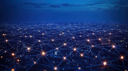 Digital Network Over Cityscape