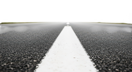 A road with a white painted line on transparent background