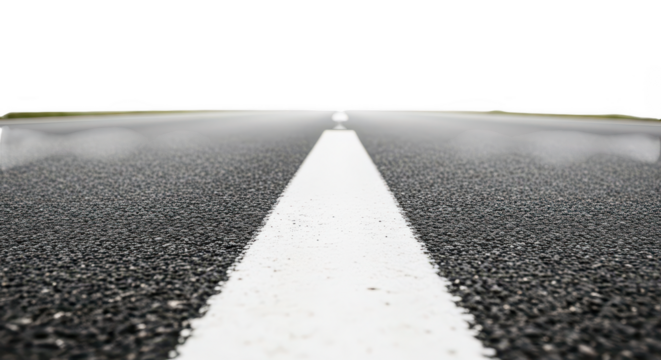 A road with a white painted line on transparent background