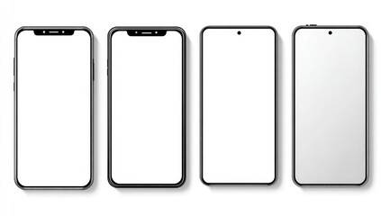 Four devices  two smartphones, one tablet, one large-screen phone, all with blank screens, viewed from above
