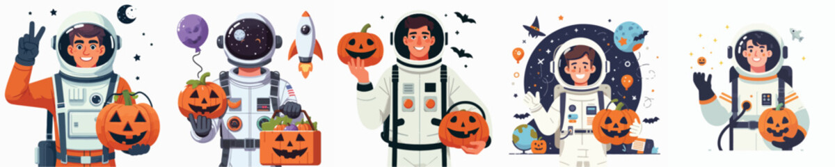 Fototapeta premium astronaut character vector celebrating Halloween