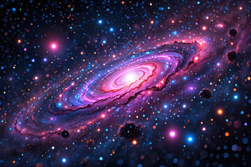 Obraz premium Vibrant spiral galaxy swirling with cosmic energy and bright stars, perfect for science, art, and design projects, a stunning space illustration