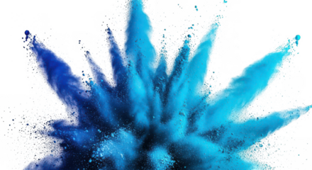 An explosion of blue powder dust isolated on transparent background