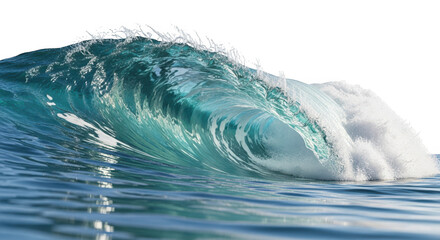 A breaking ocean wave close up view on transparent background