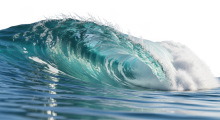 A breaking ocean wave close up view on transparent background
