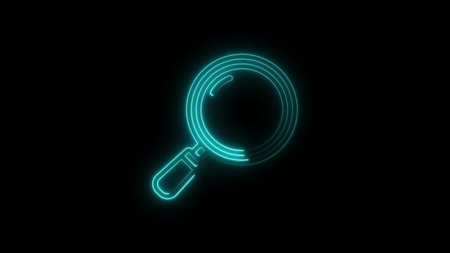  Outline neon search icon on black background. Glowing neon magnifying Glass Icon animation. owing neon checkmark icon on search icon animation with black background. neon search icon animation ...