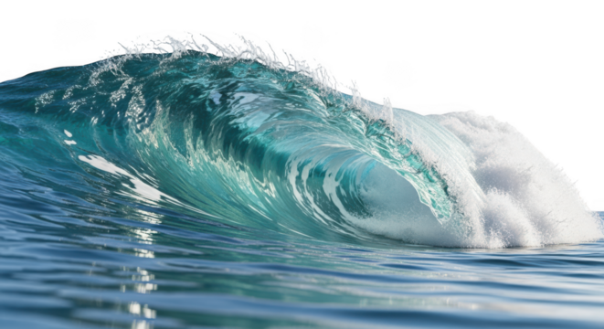 A breaking ocean wave close up view on transparent background