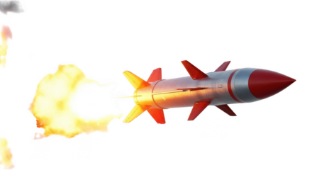 A rocket launching with fire trail on transparent background