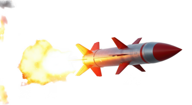 A rocket launching with fire trail on transparent background