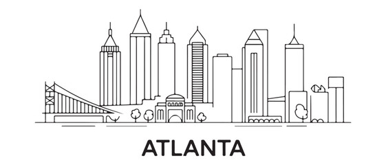 Detailed Atlanta skyline vector illustration. Atlanta buildings in line art style. with white background