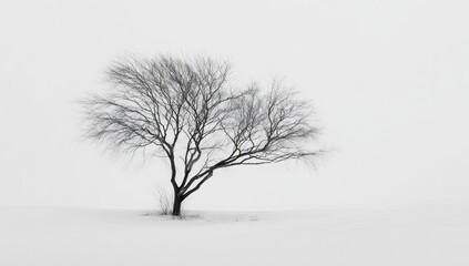 Solitary winter tree in a snow-covered landscape