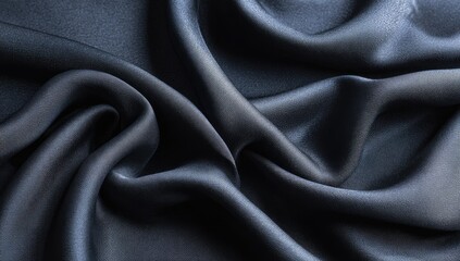 Obraz premium Close-up of deep navy blue draped fabric. Smooth, flowing folds create a luxurious texture