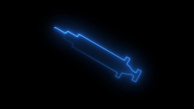 Close-up of syringe during injection. vaccine concept. injection syringe icon neon glowing animation. Glowing neon injection, vaccine, insulin concept. Concept for health and care .