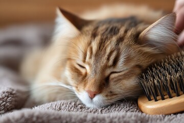 Authentic Close-Up of Cat Grooming Ritual Premium High-Quality Cozy Lifestyle Content for Millennial Pet Owners and Social Media Marketing Campaigns