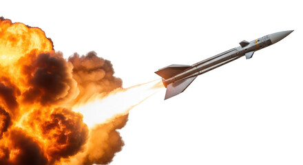 Rocket launching into the sky isolated on transparent background