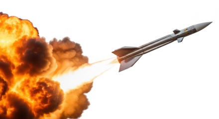 Rocket launching into the sky isolated on transparent background