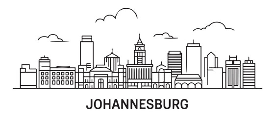 Obraz premium Detailed Johannesburg skyline vector illustration. Johannesburg buildings in line art style,. with white background