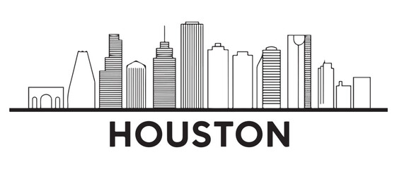 Fototapeta premium Detailed Houston skyline vector illustration. Houston buildings in line. with white background
