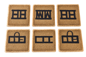 Six ancient egyptian hieroglyphic amulets isolated on transparent background